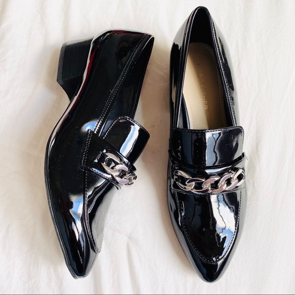 Black Patent Leather Chain Loafers 